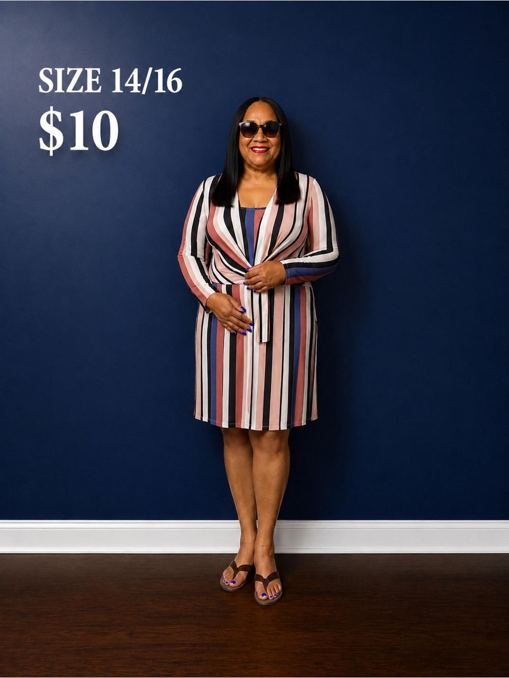 Striped Wrap Dress in Blush, Navy & Cream